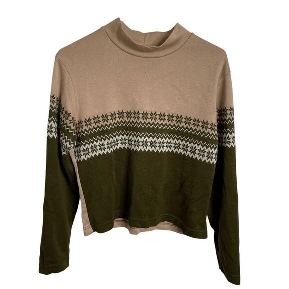 Vtg Coolwear Juniors Fair Isle Mockneck Long Sleeve XL Earthy Normcore Apres Ski - Picture 1 of 4